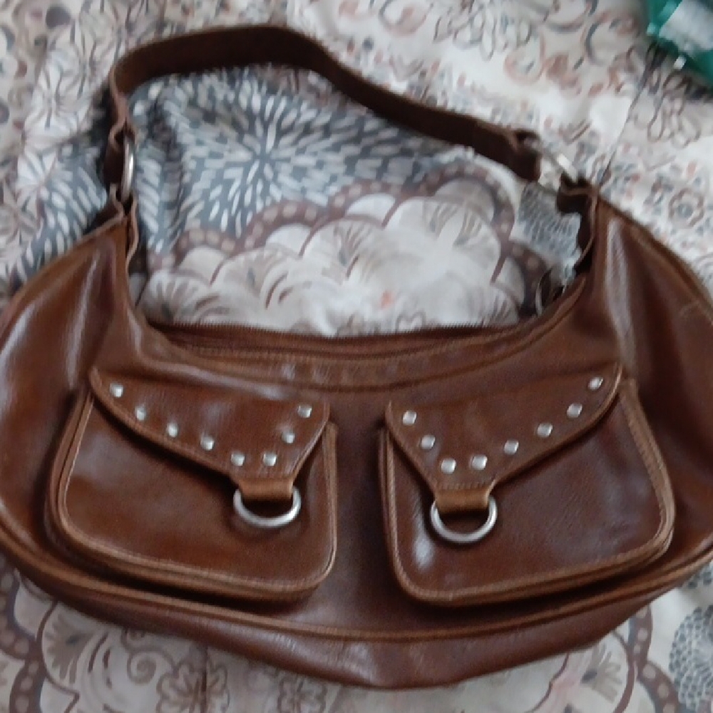 Brown Leather Studded Women's Bag